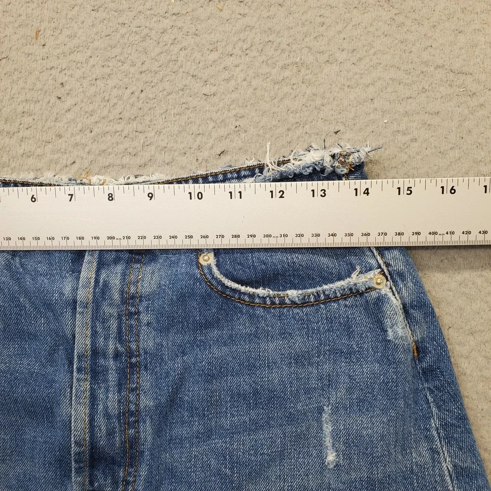Zara Premium Denim Mini Skirt Womens Medium Blue Distressed Frayed Hem 5-Pocket